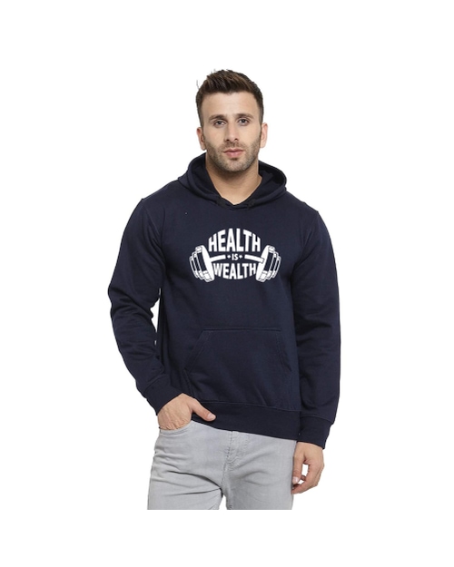 Health Is Wealth Unisex Navy Blue Hoodie Without Zip